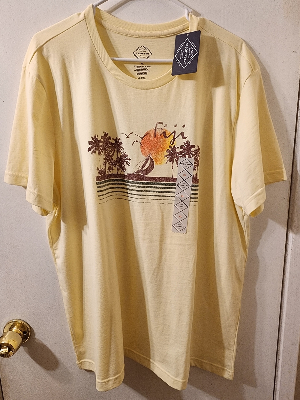St. John's Bay Light Yellow Fiji Graphic Crew Neck T-Shirt